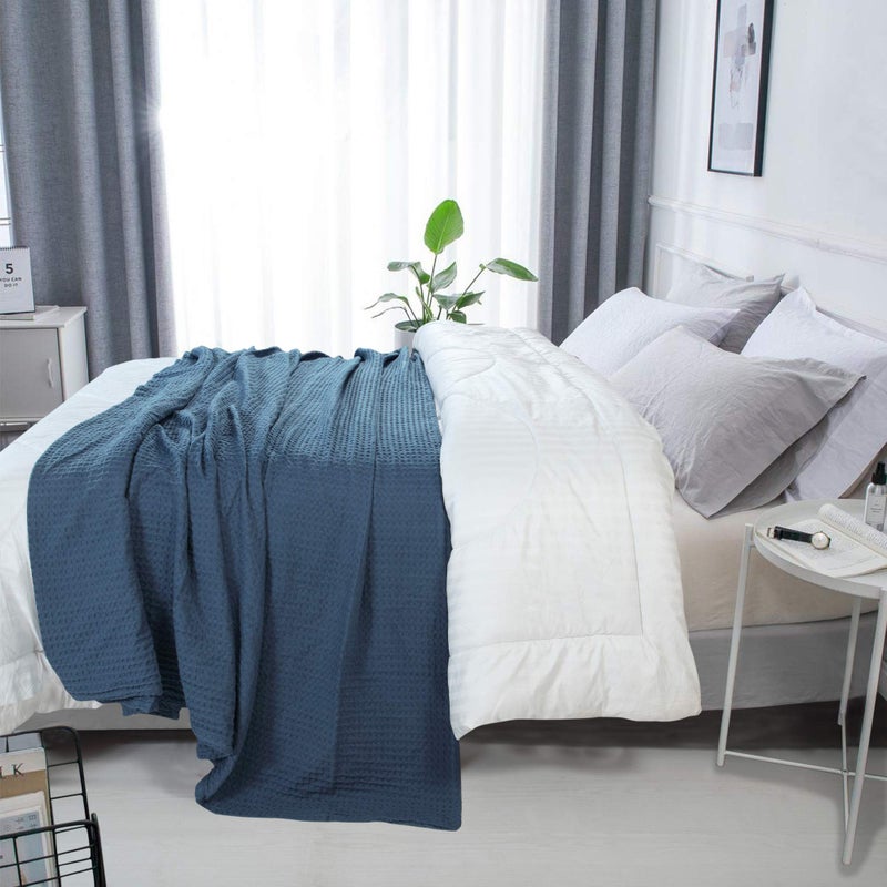 HILLFAIR 100% Combed Cotton Blanketâ€“ Queen Size Bed Blanketâ€“ Warm Soft All Season Breathable Lightweight Summer Blanketsâ€“ Waffle Weave Home Decor Bed Blanket- Grey Queen Bed Cotton Blankets/Bedcover - Image 3